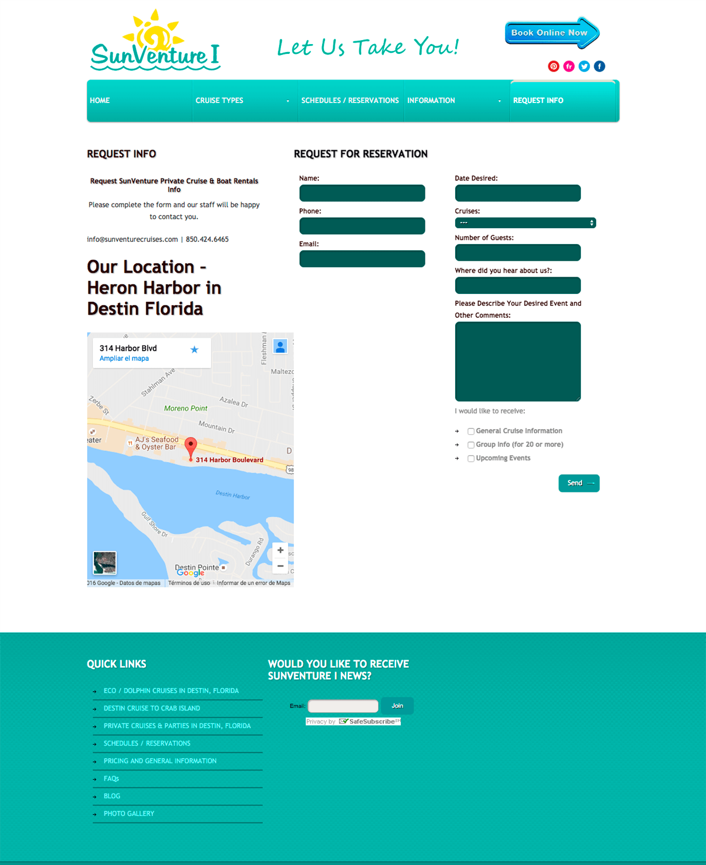 SunVenture Cruises - Request Reservation Sample