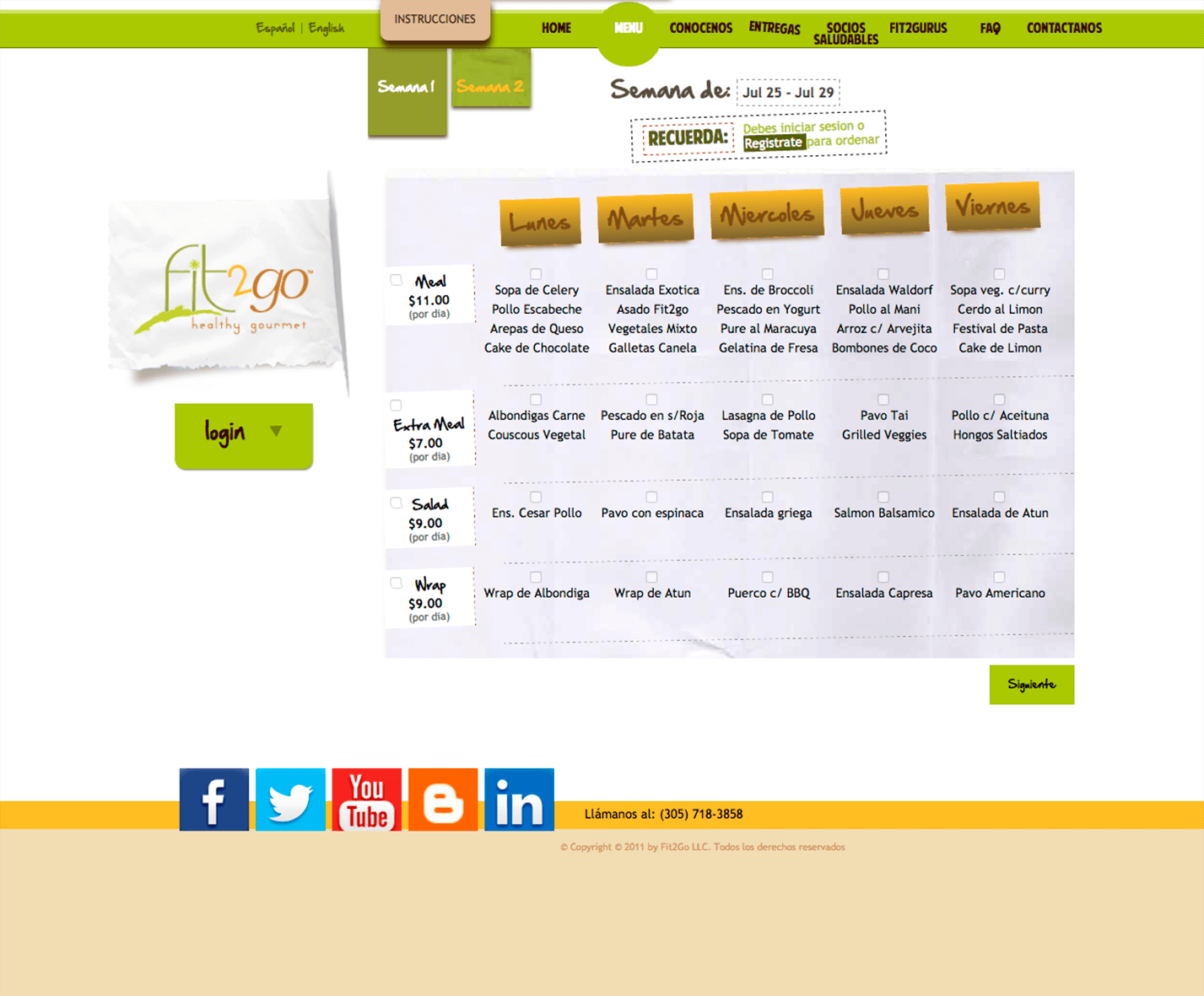 Fit2gomeal Menu Website Sample