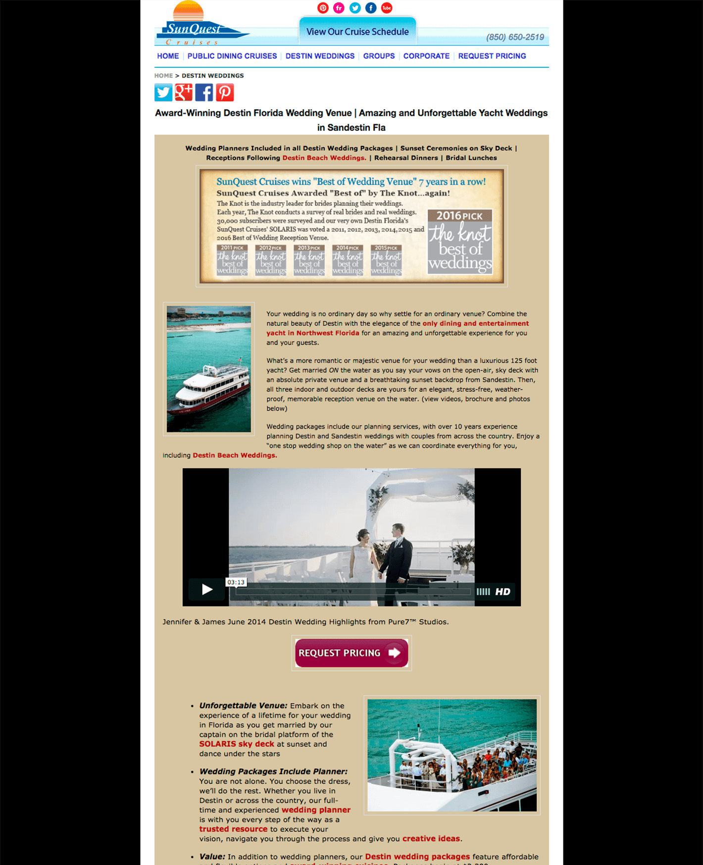 SunQuest Cruises Wedding Website Sample