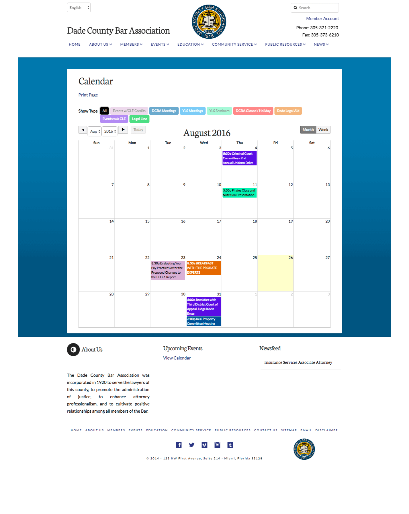Dade County Bar - Calendar